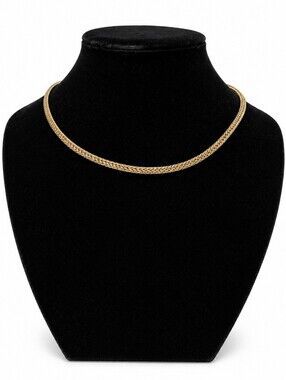Vintage Gold Tone Herringbone Chain Necklace 16" Braided Link Choker Statement